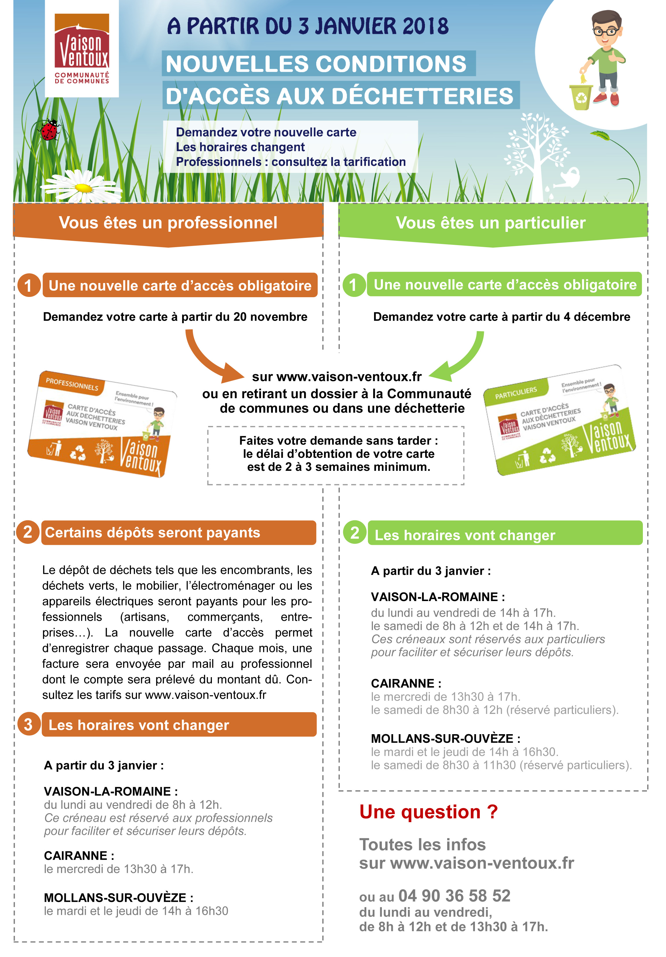 évolutions conditions 
         d'accès à la déchetterie de Vaison